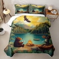 thumbnail image 2 of Erosebridal Kawaii Animal Bear Deer Twin Quilt Set for Boys Girls,Teens Lake Life Happy Camping Twin Coverlet Set, 2 of 7