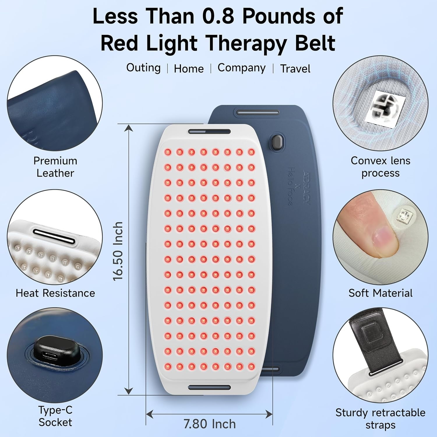 Portable Red Light  Belt for Back, 3 in 1 Infrared Light  with Soft Skin-Friendly Fabric, 660nm 850nm Near Infrared Light T Warp for Knee
