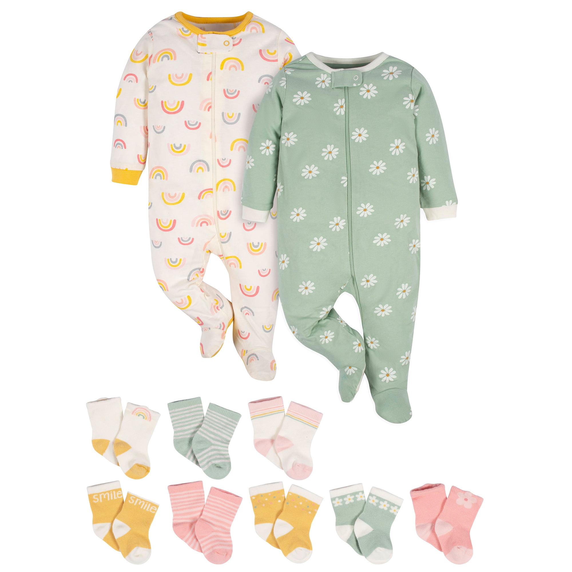 Gerber Baby Boy or Girl Gender Neutral Sleep 'N Play and Socks Gift Set, 10 Piece, Sizes 0-3 Months - 6-9 Months