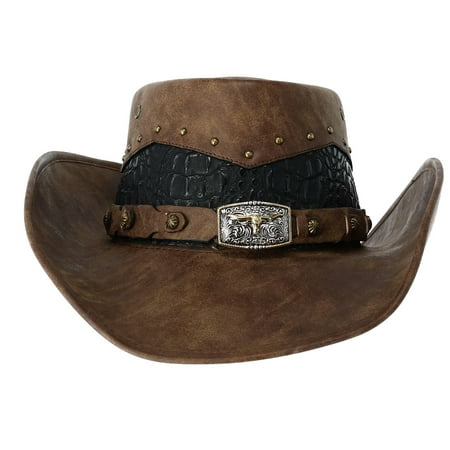 Kenny K Men's Faux Leather Western Hat with Medallion Detailed Crown ...