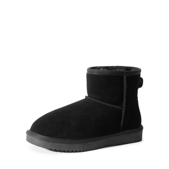 DREAM PAIRS Snow Boots for Women Genuine Suede Faux Fur Lining Water Resistant Anti-Slip Warm Winter Booties Slip On Memory Foam Comfort Ankle Boots FuzzyClassicⅡLow Boots