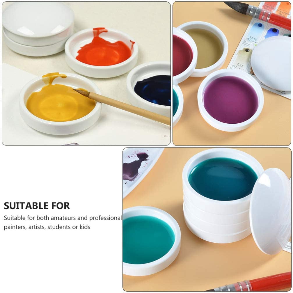 ABPETE Five Layer Ceramic Palette 5 Layers Mixing Trays Set Round Porcelain Watercolor Palettes Sauce Dishes for Artists Students Holding Painting Color S