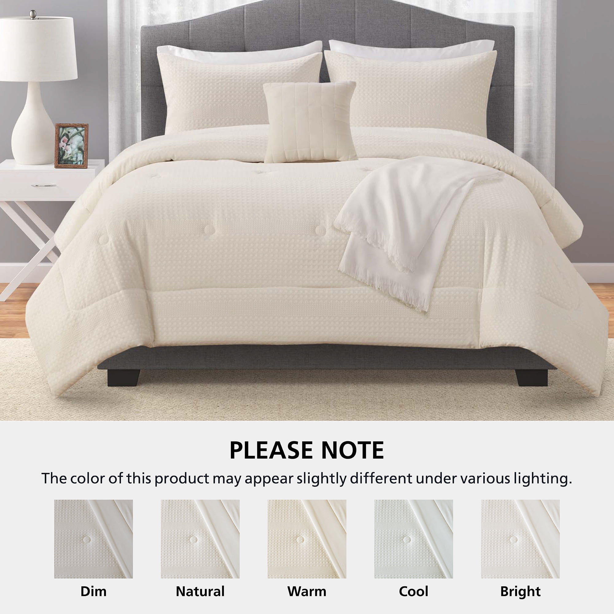 Mainstays King Comforter Set, All-Season, 5-Piece, Ivory Waffle