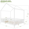 thumbnail image 2 of Lit Montessori au Sol avec Baldaquin, Cadre de Lit Style Maisonnette Format Double, Lit Plateforme en Bois avec Toit et Hautes Rampes de Sécurité, Cadre de Lit au Sol Moderne pour Chambre à la Maison, Blanc, 2 of 18