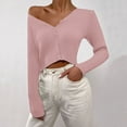 thumbnail image 3 of Scyoekwg Fall Sweaters for Women 2025 Solid Color Warm Casual Fall Winter Clothes Long Sleeve V-Neck Sweater Knitted Sweater Pullover Tops(Pink,XXL), 3 of 6