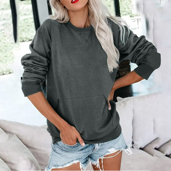 Womens Long Sleeve Pocket Hoodie Pullover Crewneck Sweatshirt Drop Shoulder Casual Top Lightweight Hoodie Ladies Hoodie Junior Hoodies Teen Girls Comfy Sweatshirt for Women Dressy Sweater Jacket Women