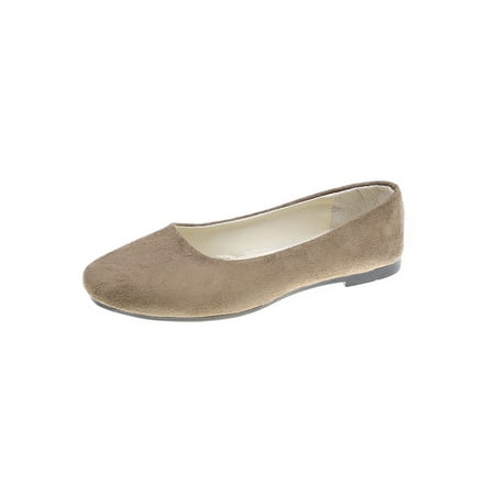 

Rotosw Women Casual Shoes Square Toe Flats Slip On Walking Shoe Soft Sole Comfort Ballet Flat Ballets Fashion Moccasins Light Brown 8.5
