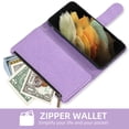 thumbnail image 5 of Compatible with Samsung Galaxy S21 Ultra 5G Wallet Phone Case and Tempered Glass Screen Protector Flower Faux Leather Flip Credit Card Holder Stand Zipper Cell Cover for 21S S 21ultra G5 Women Purple, 5 of 9