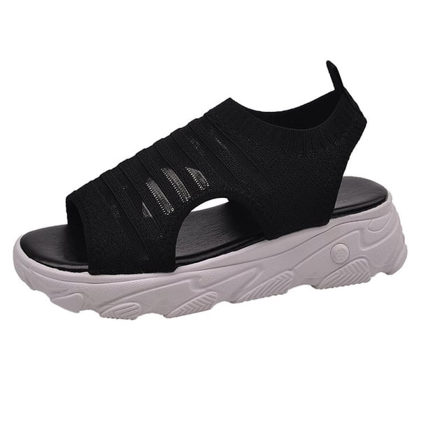 Sandalias de verano para mujer, sandalias de cabeza redonda de malla, sandalias cómodas informales a la moda, zapatos de playa con punta abierta y plataforma blanca para mujer 37 Gao Jinjia LED