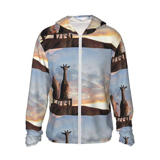 Fotbe Elephant Giraffe Chaqueta con Protección Solar UPF 50+ para Hombre y Mujer, Camisa con Capucha y Bolsillos-XX-Large