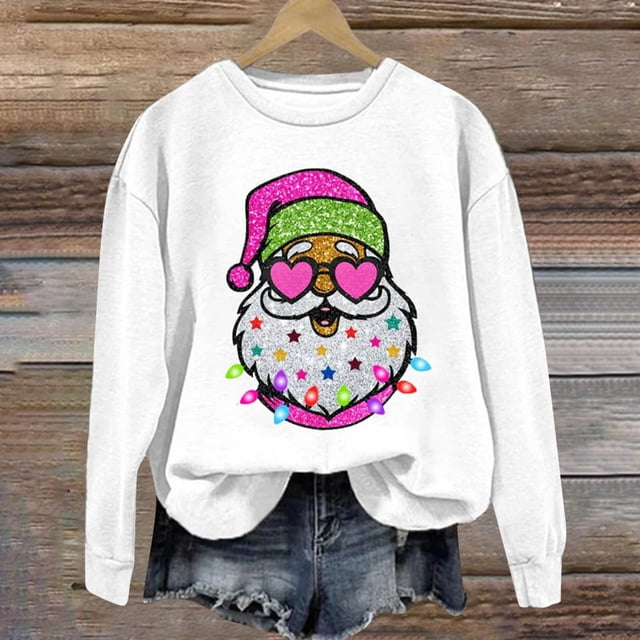 Hauts pour Femmes Sharpies en Liquidation, Chandail Décontracté de Noël pour Femmes à Manches Longues et Col Rond Imprimé, Hauts Blouse