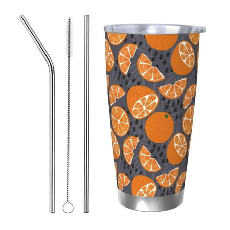 

Logiee Various Oranges Print 20OZ Car Cup with Lid Stainless Steel Vacuum Insulated Double Wall Travel Tumbler Durable Insulated Coffee Mug Thermal Cup with Straw-Straw Three-piece Set