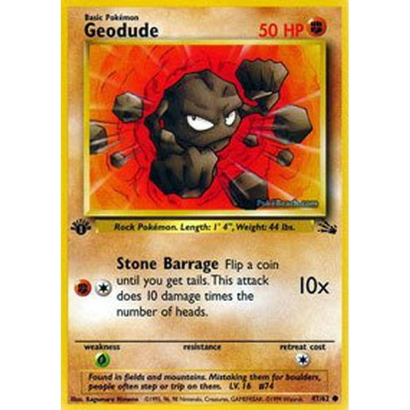 Tarjeta coleccionable Pokémon Geodude (47) Fossil 1a edición