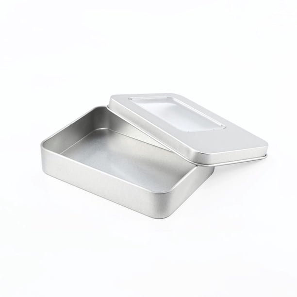 Caja de hierro para embalaje con ventana rectangular, accesorios y piezas, caja de hierro para embalaje general, caja de hojalata