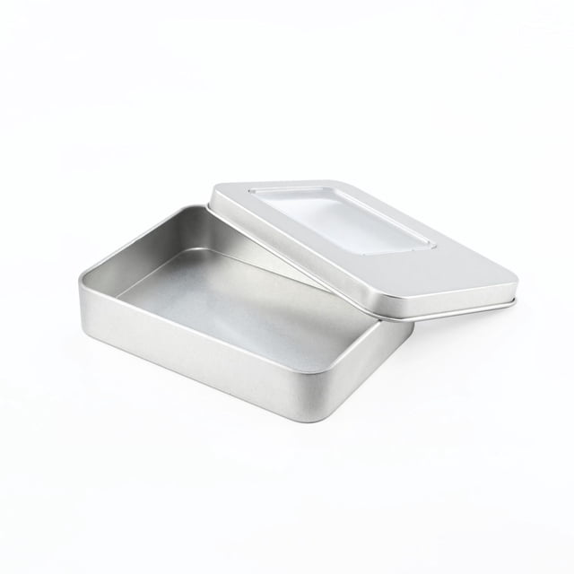 Caja de hierro para embalaje con ventana rectangular, accesorios y piezas, caja de hierro para embalaje general, caja de hojalata