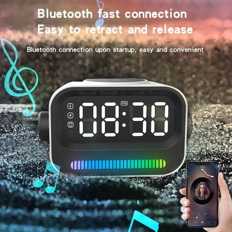 Alarm Clock with Wireless Charging, 3 in 1 Bluetooth Speaker, Digital Alarm Clock with RGB Light Clock and Speaker, LED Large Display Digital Alarm Clock for Teens Girls Boys (White)