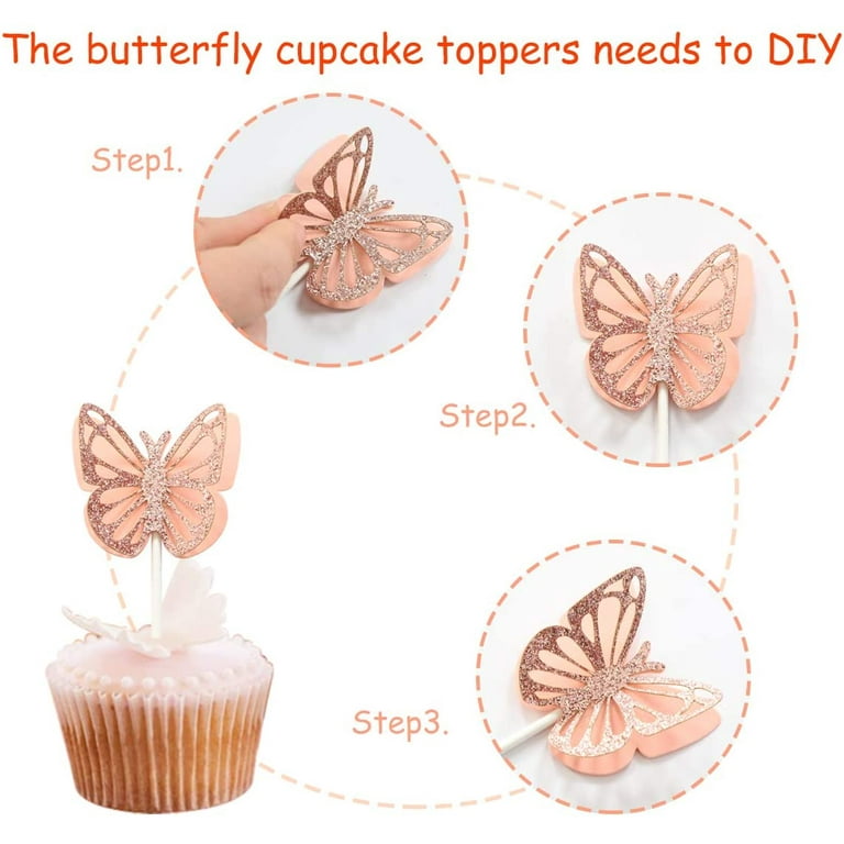 Birthday Cake TOPPER. Rose Gold Butterfly Cake Decoration.