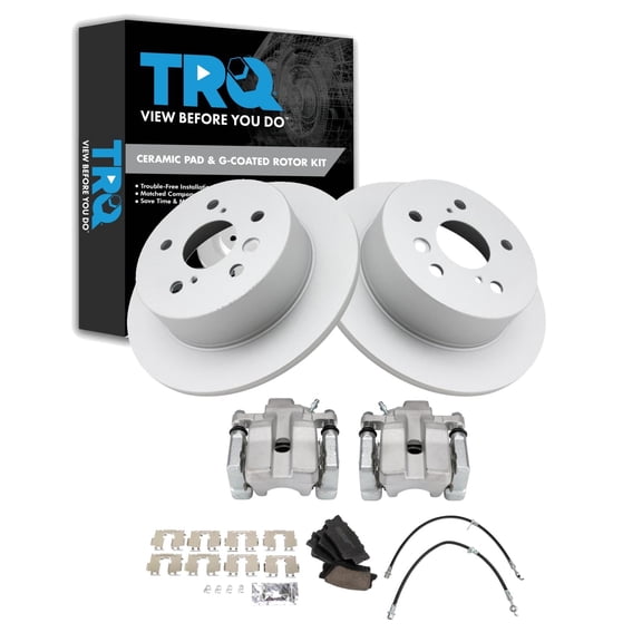 TRQ Rear Brake Pad and Rotor Set Ceramic Coated Rotors Calipers Fits 2007-2012 Lexus ES350 2008-2012 Toyota Avalon 2007-2011 Camry