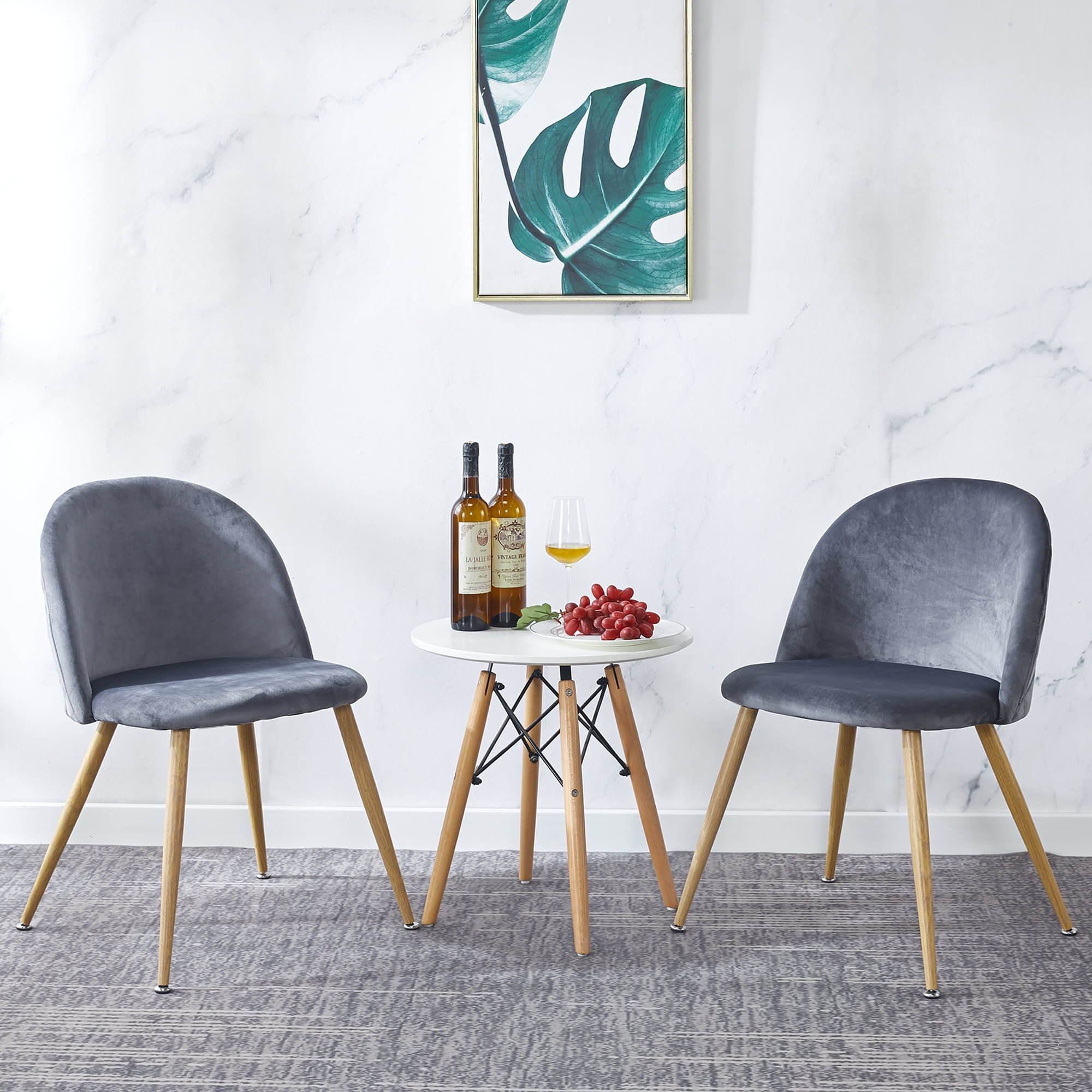 Kepooman Set of 2 Velvet Upholstered Dining Chairs with Backrest, Gray Kepooman Set of 2 Velvet Upholstered Dining Chairs with Backrest, Gray