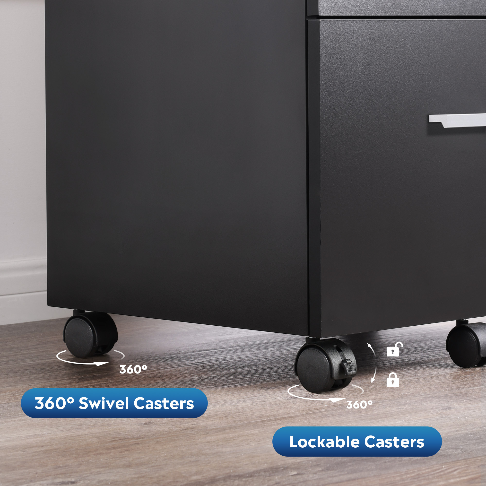 GALAXHERO 3-Drawer Wood Mobile Filing Cabinet, Rolling File Cabinet for Home Office, Fits Letter/A4 Size, Printer Stand, Black