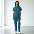 thumbnail image 5 of Stralyhd Women Scrubs Set Mock Neck Stretch Tops with Pockets & Drawstring Straight Leg Pants Nurse Work Uniform Dark Blue XL, 5 of 6