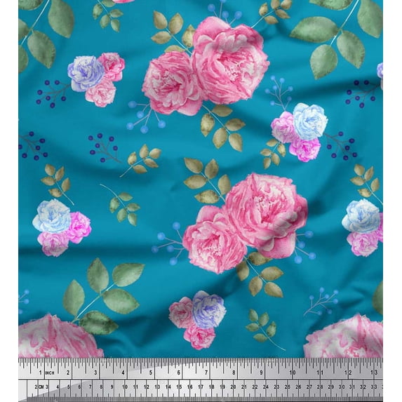 Soimoi Cotton Poplin Fabric Berries,Leaves & Pink Flower Fabric Prints by Yard 56 Inch Wide