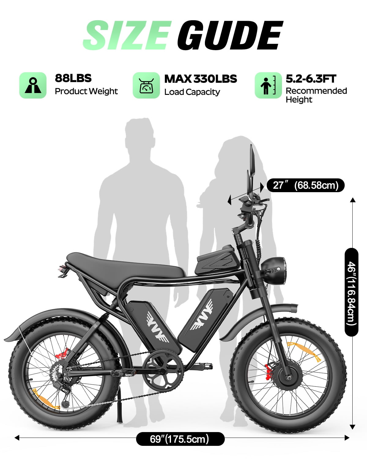BopzinElectric Bike for Adults 3000W, 52V 40Ah, 90-120 Miles, 20'' Fat Tire Ebike , UL2849