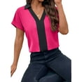 thumbnail image 4 of Gvmfive Womens Tops Colorblock Lapel Neck Short Sleeve Shirt Blouse, 4 of 5
