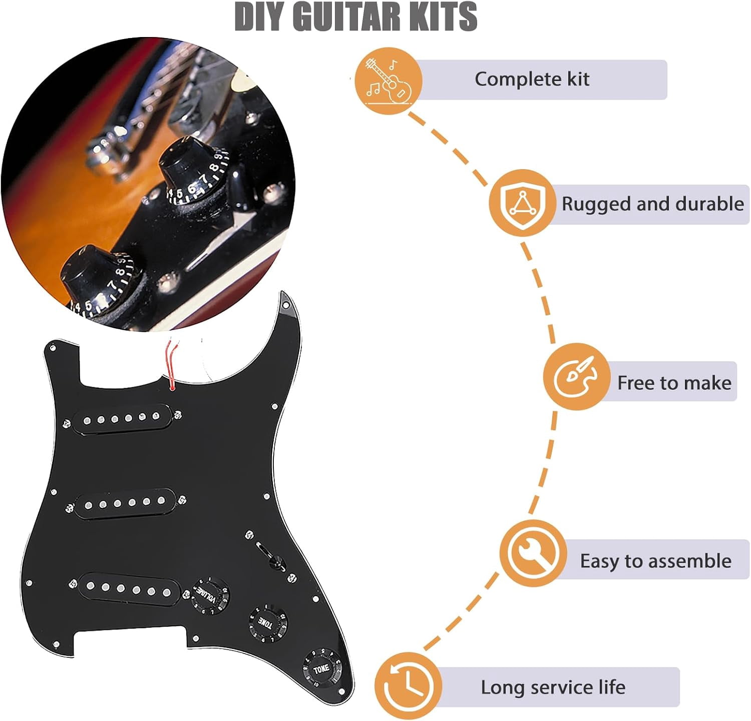 ST Electric Guitar Accessory Set, DIY Guitar Pickup Pickguard Back Cover, Bridge System Installation Kit, Pre-wired Pickguard, SSS Pickups, Bridge, and Other Accessories