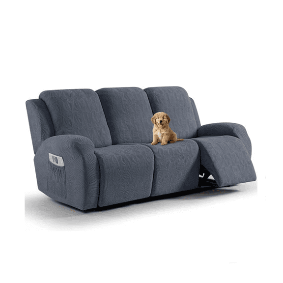 Recliner Couch Cover, 8-Pieces Stretch Recliner Sofa Cover Soft Jacquard Reclining Slipcover Furniture Protector with Elastic Bottom for Kid, Pets(3 Seat,Gray)