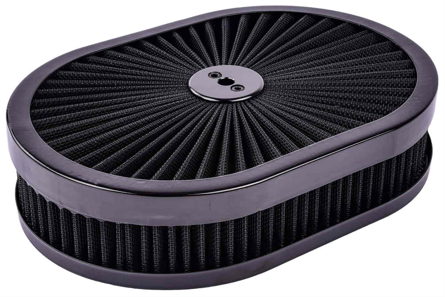 12 Half Finned Black Aluminum Oval Air Cleaner W/Filter, Compatible with  Chevy V8