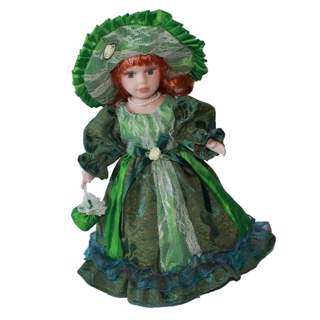 Muñeca de Vintage de Princesa Con Soporte CUTICAT Muñeca de porcelana victoriana Verde