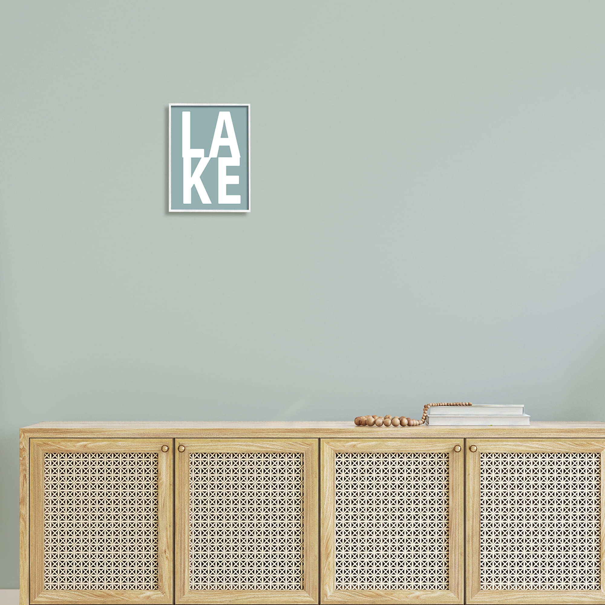 Stupell Lake Phrase Turquoise Letters Landscape Painting White Framed Art Print Wall Art
