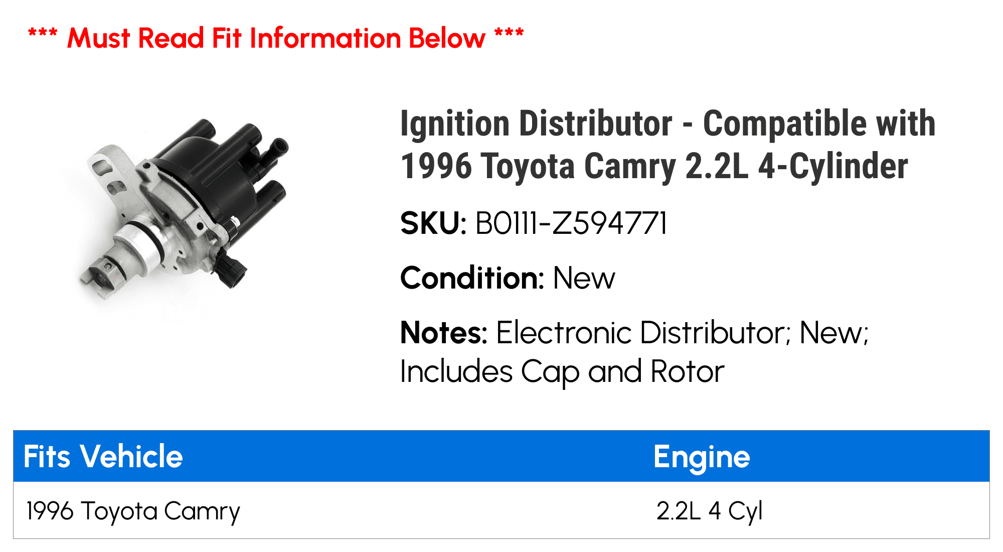 Ignition Distributor - Compatible with 1996 Toyota Camry 2.2L 4-Cylinder