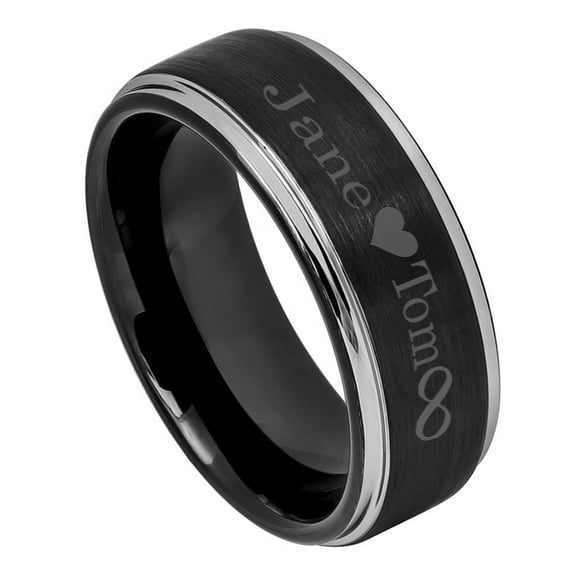Free Engraving Men Women Personalized Outside Inside Engraving Tungsten Carbide Wedding Band Ring 8mm Brushed Center Black Ring