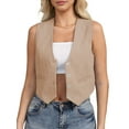 thumbnail image 2 of Cropped Suit Vest for Women Button Up Business Casual Dressy Waistcoat Vest Tops Khaki L, 2 of 9