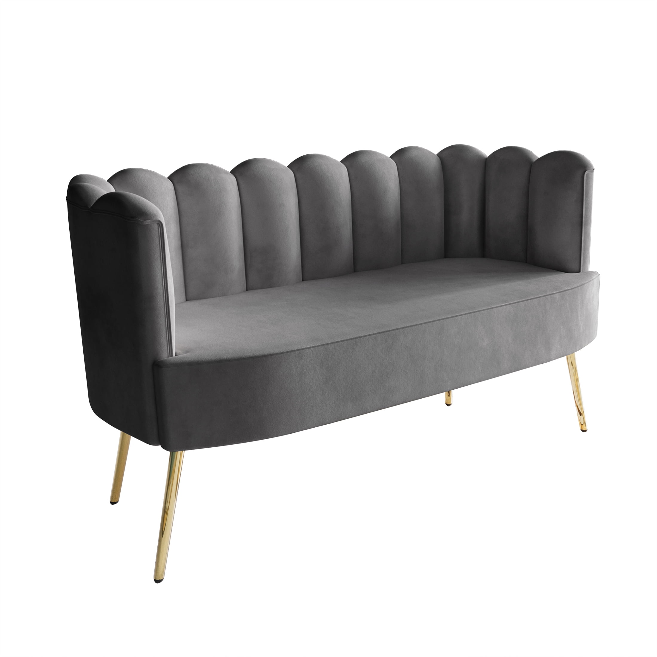 Castle Place Modern Luxury Upholstered Velvet Love Seat with Bench and Coffee Table, Light Grey