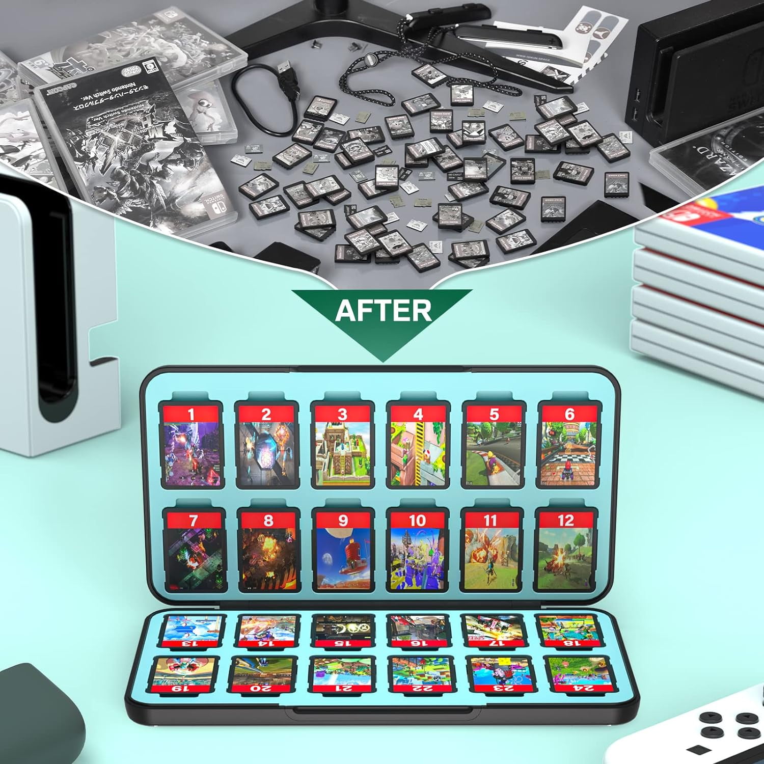 Switchのケース Switch ケース マグネット 24枚収納可 ソフトケース メモリー