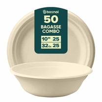 BOSNAL 10 Inch Round Bagasse Plates with 32 oz Bowls – Compostable, Biodegradable & Eco-Friendly Disposable Tableware for Parties, Catering & Events