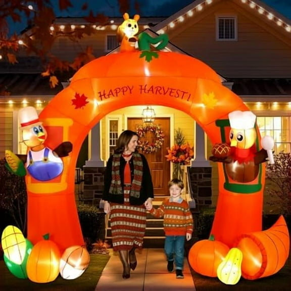 11FT Inflatable Turkey Archway Thanksgiving Decorations Outdoor with Built-in LEDs Lights, Blow Up Turkey, Squirrel and Harvest Fruits for Outside/Indoor Xmas,Yard,Garden,Party,Holiday Decor
