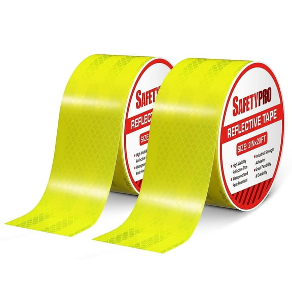 SafetyPro Reflective Tape 2-Pack with Squeegee Tool, 2" x 20ft Waterproof High-Intensity Yellow Conspicuity Tape for Vehicles, Trailers, Bikes, Helmets, Cargo