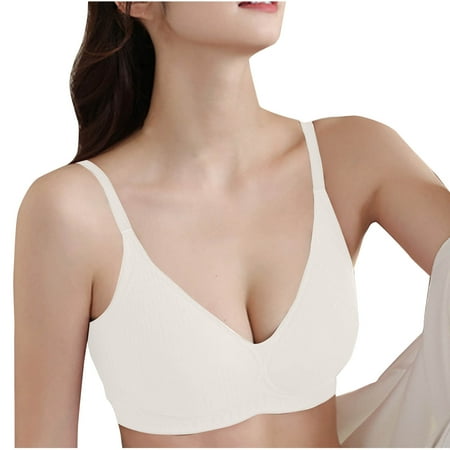 Gnurob Womens Smooth Wireless Bra Seamless Brassiere Lightly Lined Cups Bras Push Up Bralettes Cozy Raceback Bralette Full-Coverage Underwear Clearance Saving White Medium