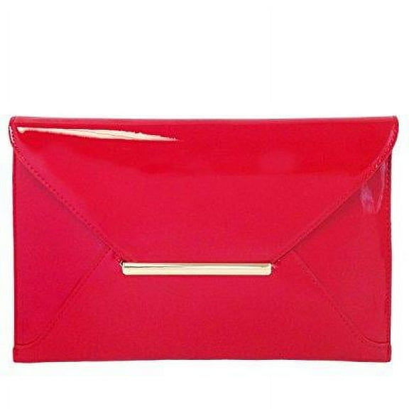 faux patent leather envelope candy clutch bag, red