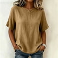 thumbnail image 2 of RQYYD Womens Short Sleeve Round Neck Tops Casual Henley Button Blouses Linen Blend Tee Shirts Clothes, 2 of 7