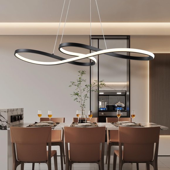 Musical Note Chandelier, Black Modern LED Dimmable Pendant Light with Remote for Kitchen Island