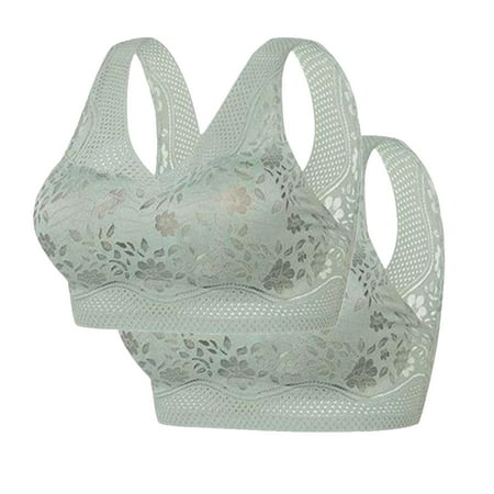REORIAFEE Womens Bras 2 Pack Gathered Together No Wire Bras Solid Brassiere Breathable Wide Strap Comfy Corset Underwear Classic Comfortable Support Lingerie Green XXXL