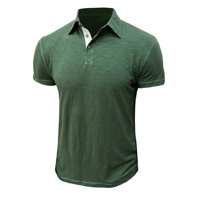 Homme T-Shirt Blouse Basique Uni à Manches Courtes, Coupe Musclée Robuste, Haut à Manches Courtes, Col Rabattu, Chemise Blouse