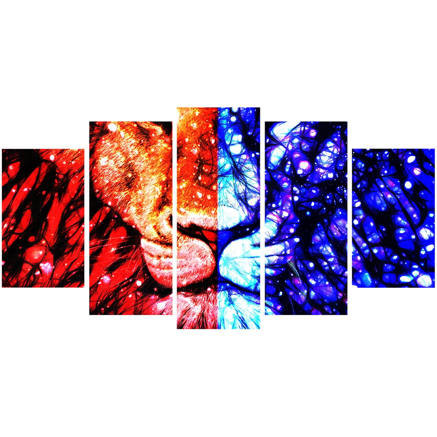 Design Art King of the Jungle, Lion Art on Canvas, 5 Panels, 60" x 32"