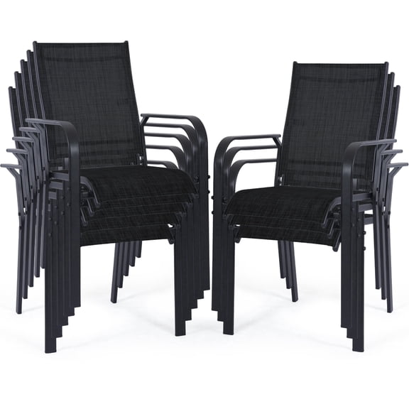 DELMANGO Patio Chairs Set of 8, Outdoor Dining Chairs High Back, All-Weather Padded Textilene Dining Chair for Lawn Porch Garden,Black