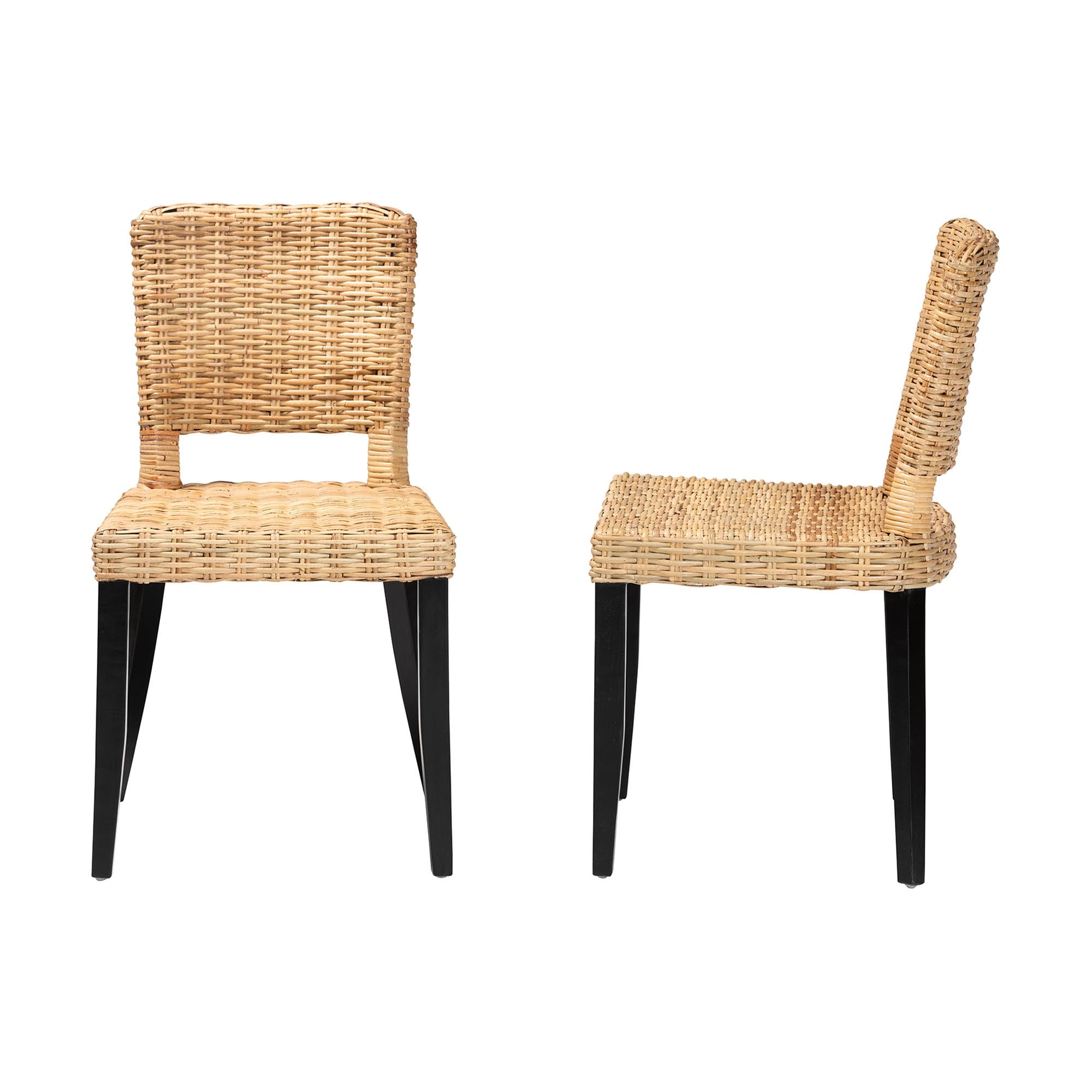 bali & pari Dermot Rattan and Mango Wood BOHO Dining Chairs, Set of 2, Natural Brown